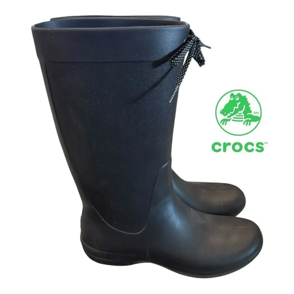 Crocs Women’s Freesail Waterproof Black Dual Comfort Rain Boots 8